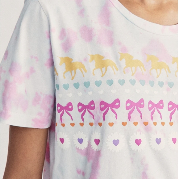 LoveShackFancy Calix Tee featuring a pink and white tie-dye print- Small - Picture 10 of 11